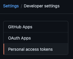 Personal access tokens settings on GitHub